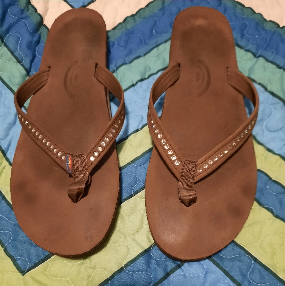 Rainbow Flip Flops with crystals